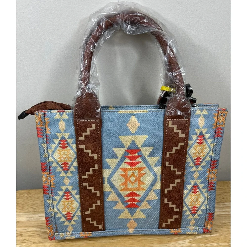 Wrangler Tote Handbag Crossbody Blue‎ Aztec Southwestern Guitar Strap Dust Bag